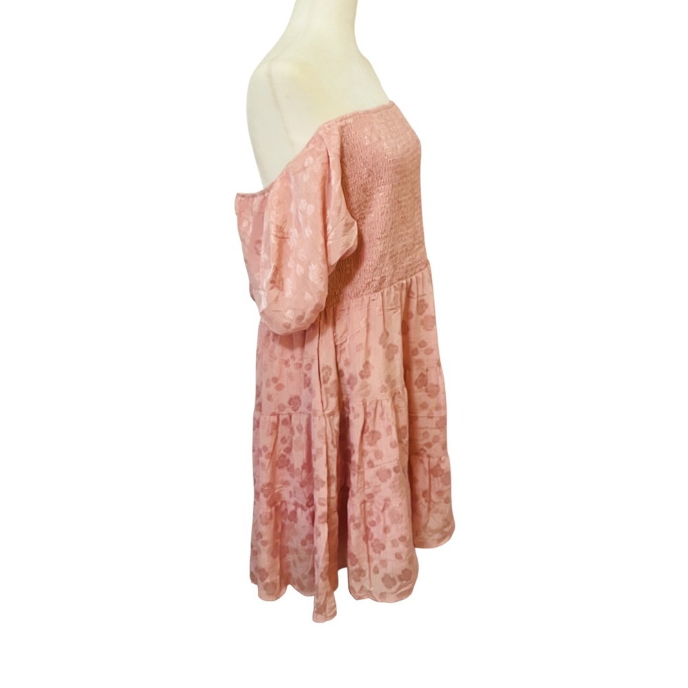 NEW‎ Pink Floral Print Off Shoulder Smocked Tiered Midi Dress XXL - Picture 4 of 8